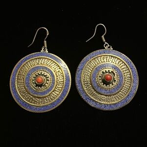 Round Silver Disk Earrings with Lapis and Coral